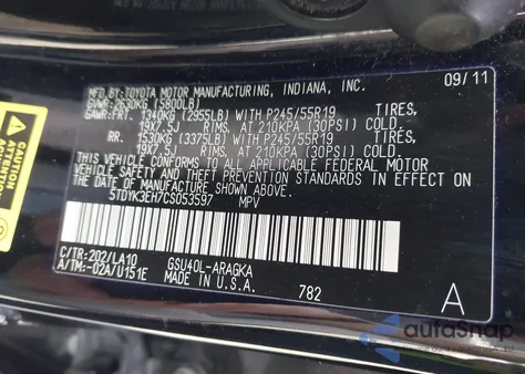 2012 Toyota Highlander Limited from USA, damaged, VIN 5TDYK3EH7CS053597